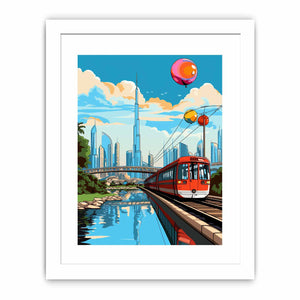 Dubai pop art train illustration canvas for colorful kids room decor.