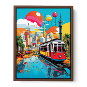 Bold Dubai tram pop art canvas for modern apartment wall decor.