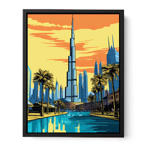 Golden Dubai Burj Khalifa canvas art for luxury office decor.