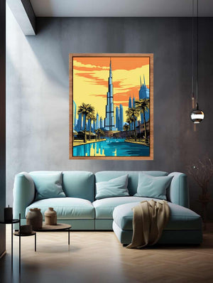 Golden Dubai Burj Khalifa canvas art for luxury office decor.