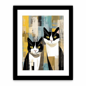 Modern tuxedo cat canvas art with abstract texture for bedroom or office decor.