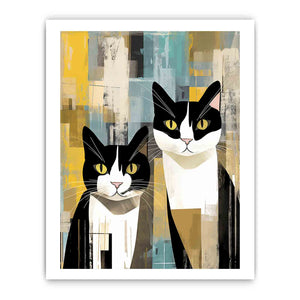 Modern tuxedo cat canvas art with abstract texture for bedroom or office decor.