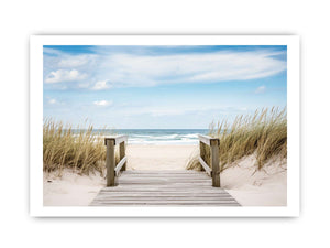 Coastal beach path canvas art with ocean dunes for calm modern living room decor.