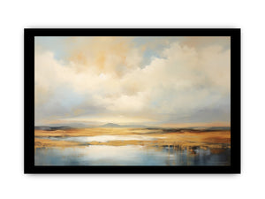 Soft abstract cloud landscape canvas art for airy modern living room decor.