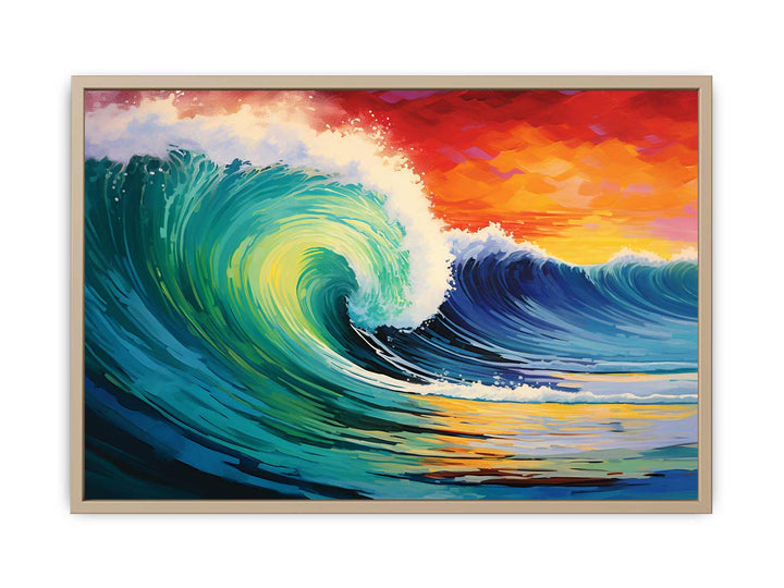 Rainbow Surf Ocean Art framed Print