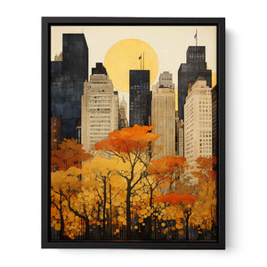 Autumn New York city canvas art with golden trees and skyline for elegant wall decor.