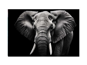 Black and white elephant canvas art for dramatic modern living room or office decor.