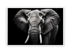 Black and white elephant canvas art for dramatic modern living room or office decor.