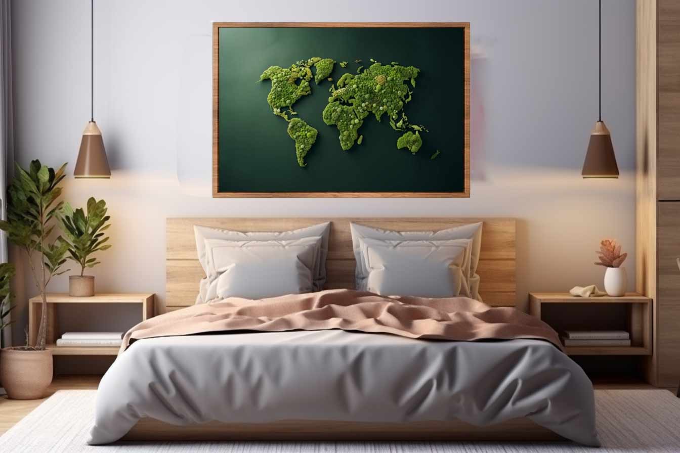 Green World Map Wall Poster