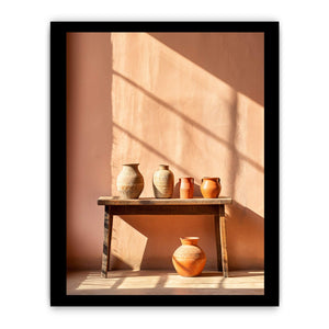 Terracotta ceramic jug still life canvas art for warm dining room decor.