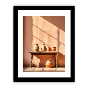 Terracotta ceramic jug still life canvas art for warm dining room decor.