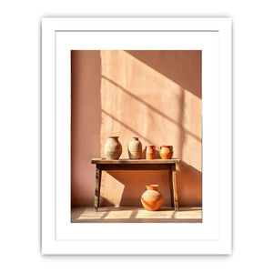 Terracotta ceramic jug still life canvas art for warm dining room decor.