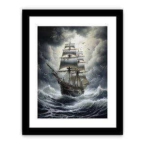 Moody tall ship storm canvas art for nautical office and living room decor.