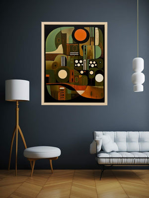 Abstract bronze and olive geometric canvas art for modern luxury interiors.