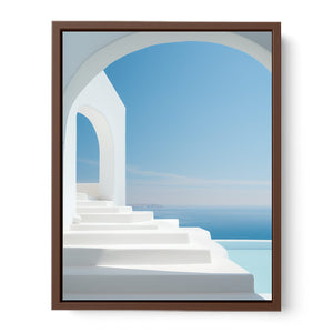 Santorini white steps and blue sea canvas art for Mediterranean decor.