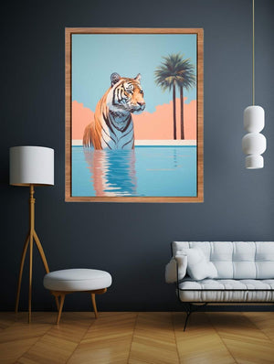 Tiger In Pool Poster