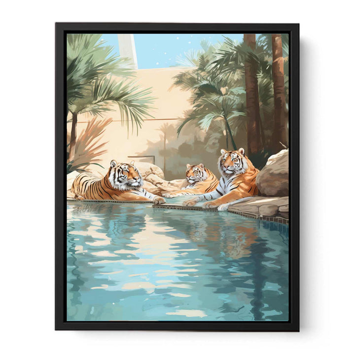 Pool Side Tigers  canvas Print