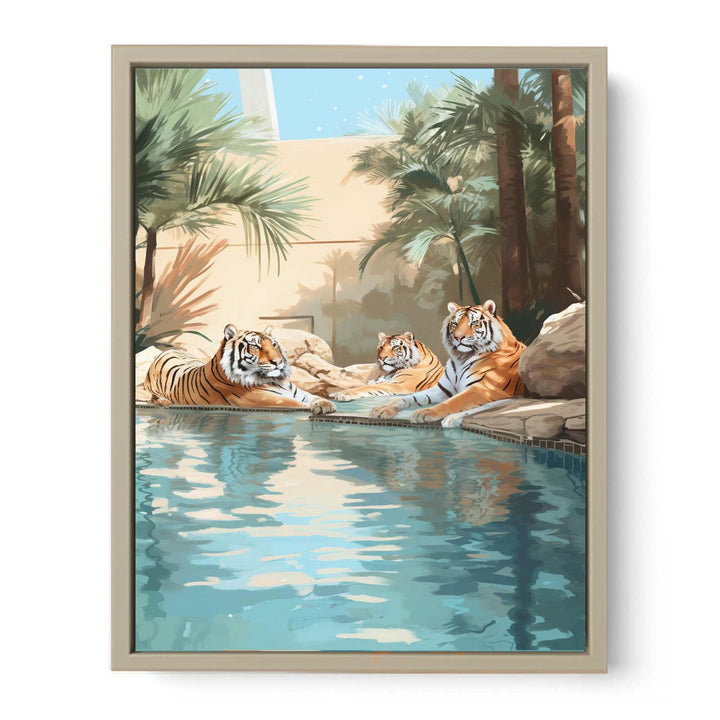 Pool Side Tigers framed Print