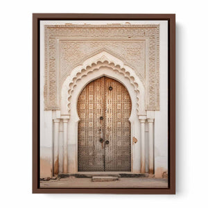 Vertical Moroccan doorway canvas art with carved arch details for elegant entryway decor.