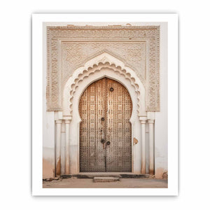Vertical Moroccan doorway canvas art with carved arch details for elegant entryway decor.
