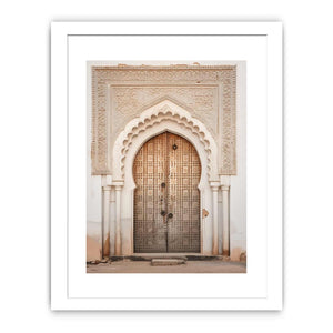Vertical Moroccan doorway canvas art with carved arch details for elegant entryway decor.