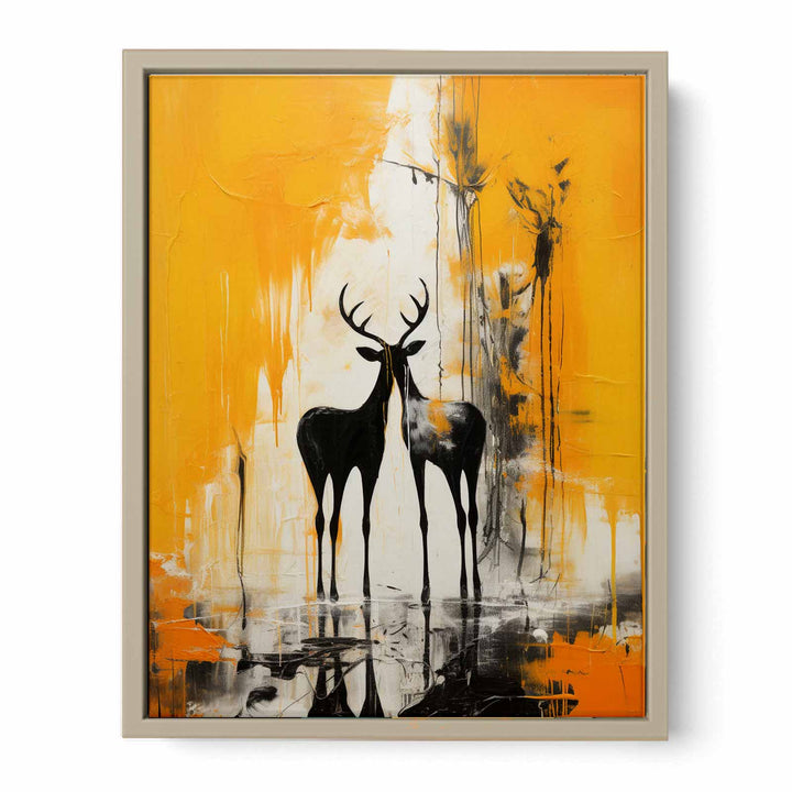 Abstract Stags Mingle framed Print