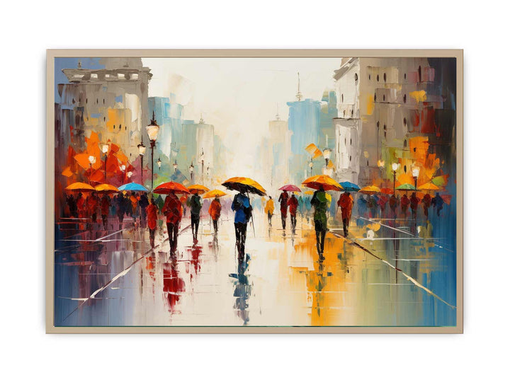 Colorful Umbrellas On The Street Painting framed Print