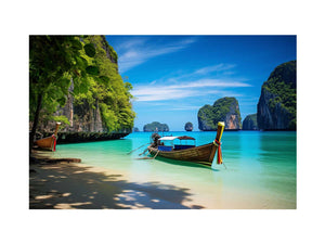 Tropical Phi Phi island beach canvas art for coastal living room decor.