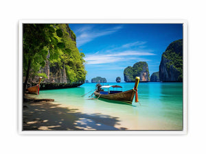 Tropical Phi Phi island beach canvas art for coastal living room decor.