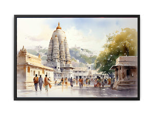 Tirupati Balaji temple watercolor canvas art for serene home decor.