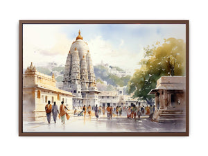 Tirupati Balaji temple watercolor canvas art for serene home decor.