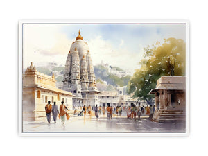 Tirupati Balaji temple watercolor canvas art for serene home decor.