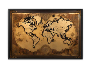 Antique world map canvas art for classic office and study decor.