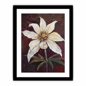Moody ivory flower canvas art with burgundy background for elegant bedroom decor.
