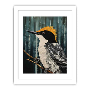 Golden crested cockatoo canvas art with moody forest style for modern living room decor.