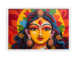 Colorful goddess portrait wall art for bold modern living room decor.