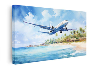 Airplane Over Beach Painting canvas Print