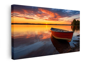 Calm Sea With Boat At Sunset canvas Print
