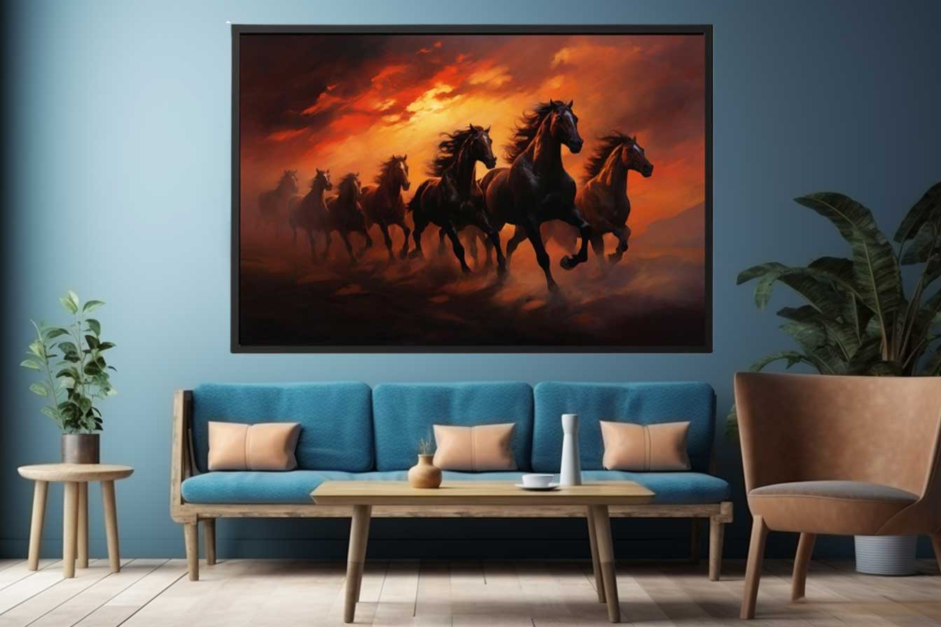 Lucky Seven Horses Painting Art Print