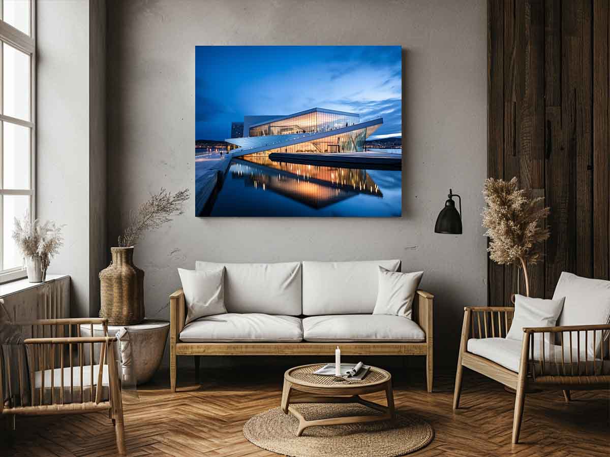 Nordic Reflection architecture photography canvas art for modern office or living room decor.