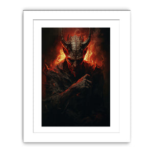 Dark fantasy demon wall art with red fire lighting for gothic decor.