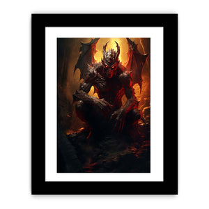 Winged demon canvas print with fiery red glow for gothic room decor.