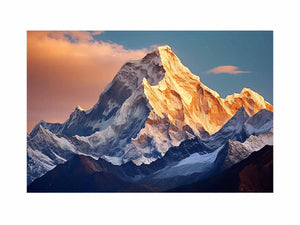 Himalayan mountain canvas print with golden peak light for living room decor.