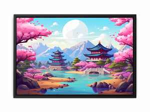 South Korea inspired cherry blossom palace canvas art for colorful bedroom or nursery decor.