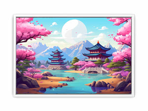 South Korea inspired cherry blossom palace canvas art for colorful bedroom or nursery decor.