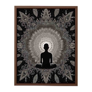 Black and white meditation mandala poster for peaceful bedroom, yoga room, or mindfulness decor.