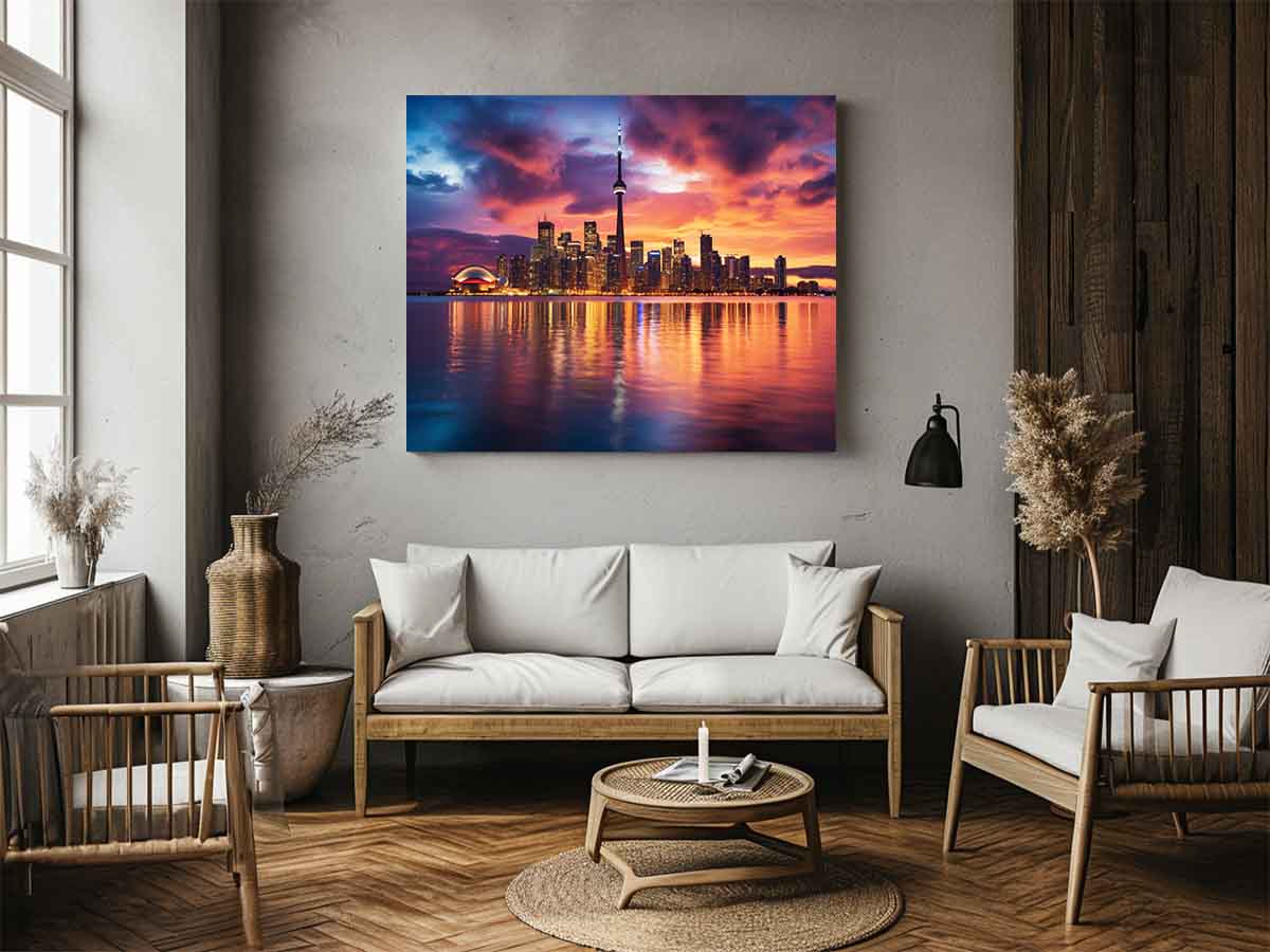 Toronto Sunset Glow dramatic Toronto skyline at sunset for modern home decor.