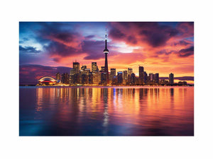 Toronto Sunset Glow dramatic Toronto skyline at sunset for modern home decor.