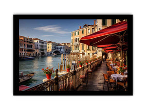 Venetian Café Light sunlit Venice canal café for modern home decor.