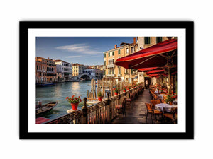 Venetian Café Light sunlit Venice canal café for modern home decor.